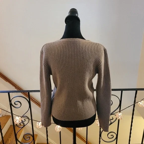 Commense Ribbed Knit Cardigan Gold Button Down Neutral Minimalist Sweater Size S - Picture 7 of 10